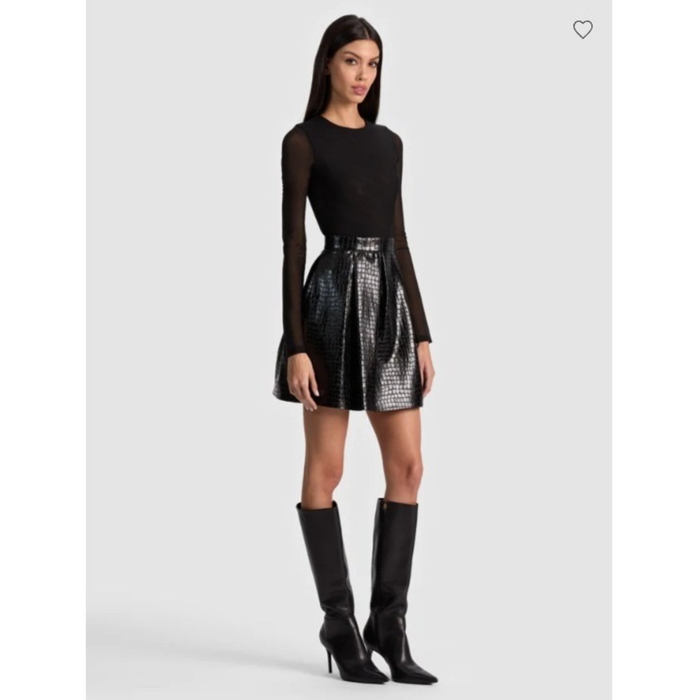 NWOT's Alice + Olivia Fit & Flare Mini Party Dress 8 Black Chara Vegan Leather